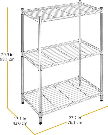 Whitmor 3-Tier Shelving Unit, Metal Storage Shelves, Easy Assembly Home Organizer for Pantry, Kitchen, Garage, Plant, 23"L x 13"W x 30"H