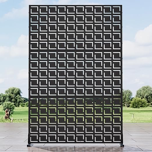 Casaphoria Metal Privacy Screen Outdoor, 72" H x 47" W Freestanding Decorative Privacy Screen for Patio Deck Balcony Garden with Stable Base, Frederick Black