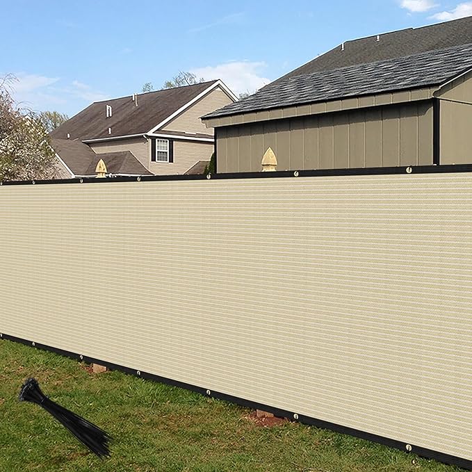 ECOOPTS 4'x22' Privacy Fence Screen Windscreen with Copper Grommets, Fit for Commercial Fence and Residential Garden Outdoor 90% UV Blockage, Cable Zip Ties Included (Beige)