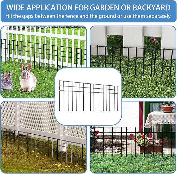 32x10-inch No Dig Animal Barrier Fence, 15 Pack Black Dig Protective Fence with 1.5 inch Spike spacing, Dog/Rabbit/Groundhog Underground Galvanized Outdoor Garden Metal Fence