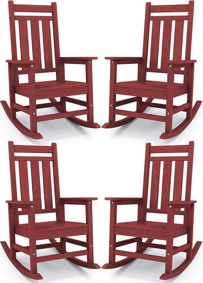 Oversized Outdoor Rocking Chair Set of 4, HDPE Patio Rockers by KINGYES