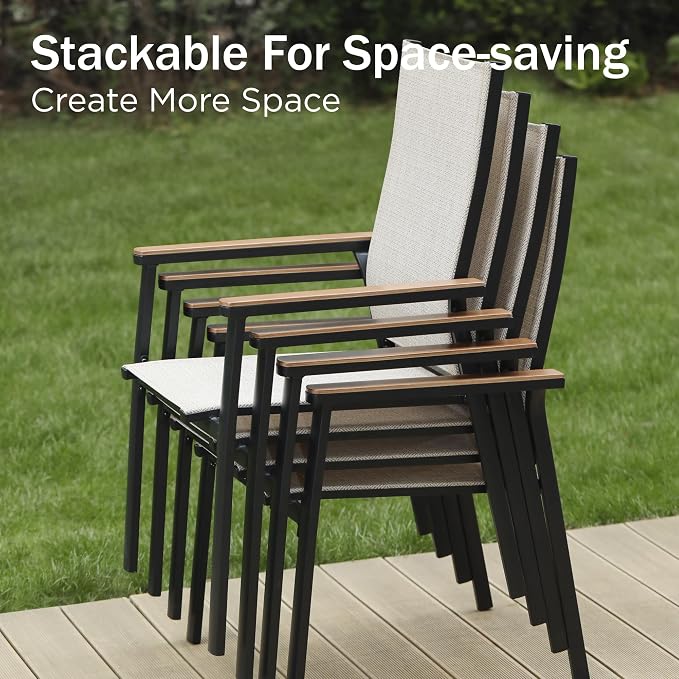 PHI VILLA Outdoor Stackable Dining Chairs Set of 4 w/Aluminum Frame, - Image 3