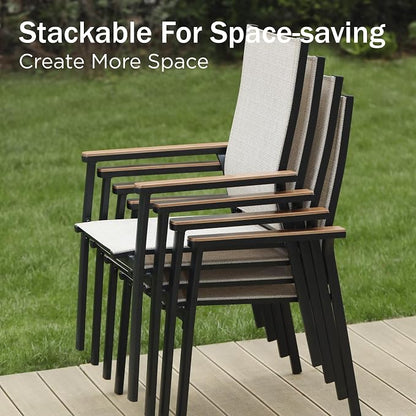 PHI VILLA Outdoor Stackable Dining Chairs Set of 4 w/Aluminum Frame, - Image 3