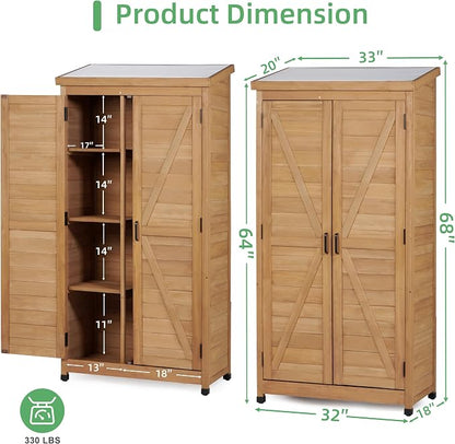 68'' Outdoor Storage Cabinet, Wooden Garden Tool Cabinet - Image 3