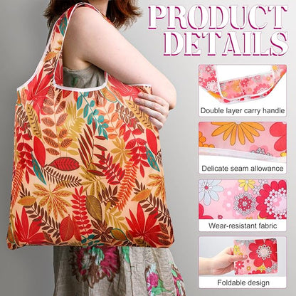 Eccliy 24 Pieces Reusable Grocery Bags Polyester Shopping Bags for Groceries Multi Colors Reusable Foldable Shopping Tote(Flower Style)