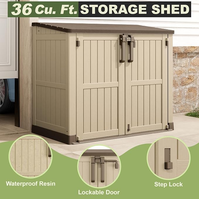 36 Cu Ft Resin Outdoor Storage Shed, Weatherproof Horizontal Outdoor Storage - Image 5