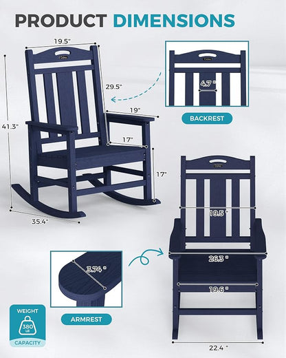 Oversized Outdoor Rocking Chair, HDPE Patio Rockers, Deep Navy Blue | High Back - Image 2