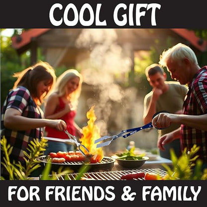 BBQ Croc 3 in 1 Barbecue Tool 18-inch - Extra Light and Long Tongs, Spatula and Grill Scraper (Blue) (18 inch with Flashlight)