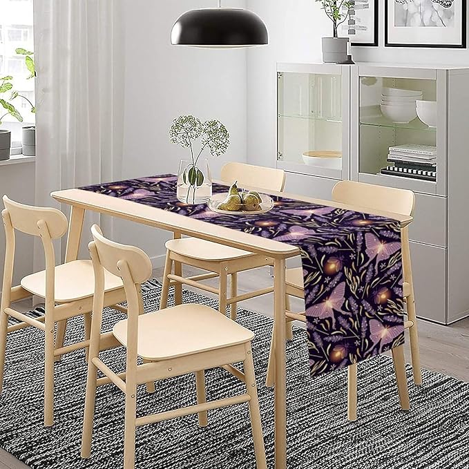 Purple Moth Table Runner,Retro Butterfly Flower Print Table Runner for Wedding Holiday Indoor Outdoor Party Home Decor 13x90in