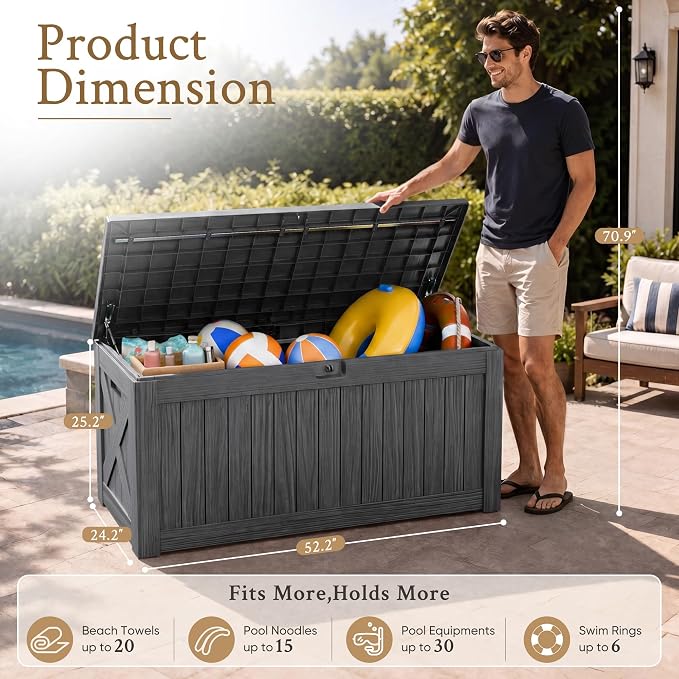 Devoko 120 Gallon Deck Box Resin Outdoor Storage Box Waterproof | Large Outdoor - Image 5