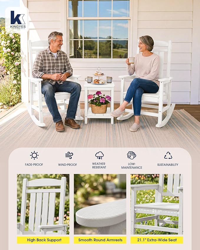 Oversized Outdoor Rocking Chairs Set of 6, HDPE Porch Rocker - Image 3