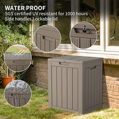 Two 28 Gallon Outdoor Storage Box, Resin Deck Boxes Waterproof, Indoor Outdoor Bin for Package Delivery, Patio Cushions, Gardening Tools, Lockable, UV Resistant