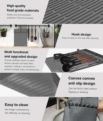 Silicone Griddle Tools Mat for Blackstone - Large Silicone Spatula Mat with Drip Pad - Griddle Mats BBQ Grill Accessories - Side Shelf Mats Grill Pad for Blackstone Griddles Accessories (Gray)