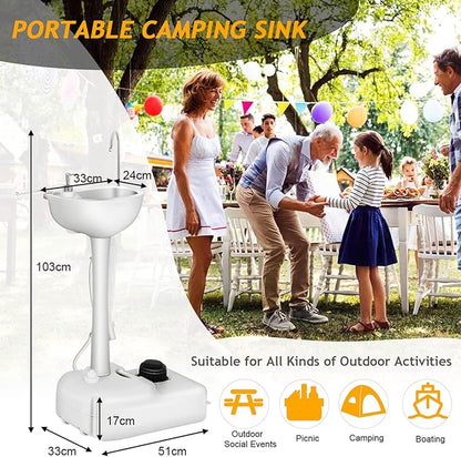 Portable Hand Washing Station, Camping Sink Wash Hand Basin with Wheels, Towel Holder & Soap Dispenser, for Outdoor Events, Gatherings, Garden, Worksite,Washbasinonly
