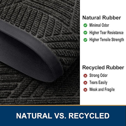 Smiry Front Door Mat Outside Entrance, Heavy Duty Sturdy Natural Rubber Doormat, Trap Dirt and Moisture, Easy Clean Low Profile Mats for Indoor Outdoor Entry, Irregular Triangle (36x24, Charcoal)