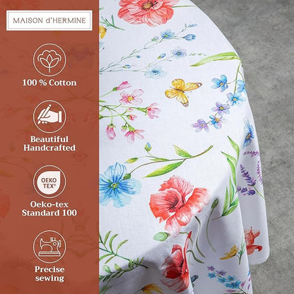 Maison d' Hermine Table Cloth Round Table 100% Cotton 63 Inches Tablecloth Reusable Decorative Everyday Use for Dining Room, Farmhouse, Home, Party, Festive & Wedding Spring Summer - Just Floral