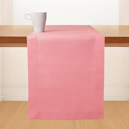 D'Moksha Homes Linen Dusty Pink Table Runner 54 Inches - Classic Hemstitch, 100% Pure Linen Coffee Table Runner 14 x 54 Inch Ideal for Dresser Tables, Valentines, Spring, Easter