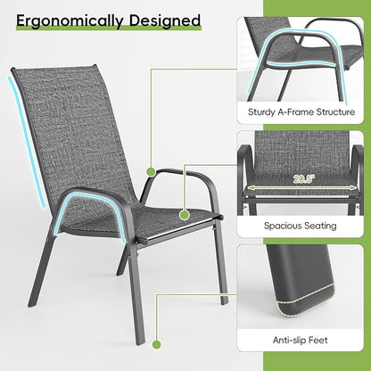 Patio Chairs Set of 4, Stackable Outdoor Dining Chairs - Image 4