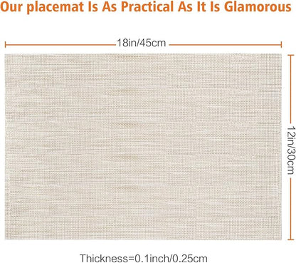 Placemats Set of 6,Washable,Heat and Stain Resistant Indoor/Outdoor Place mats,Vinyl Woven Non Slip Table Mats for Restaurant Table Protection,PVC Placemats(Beige White,6PCS)