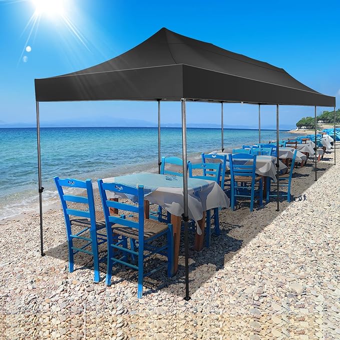 COBIZI 10x30 Pop up Canopy Tent 10x30 Canopy with Sidewall Waterproof Heavy Duty Commercial for Parties Outdoor Garden Gazebo Tent, Carry Bag with Wheel(10x30ft with Sidewalls,Black)