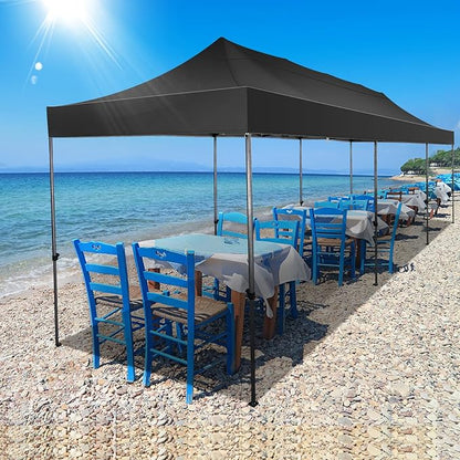 COBIZI 10x30 Pop up Canopy Tent 10x30 Canopy with Sidewall Waterproof Heavy Duty Commercial for Parties Outdoor Garden Gazebo Tent, Carry Bag with Wheel(10x30ft with Sidewalls,Black)