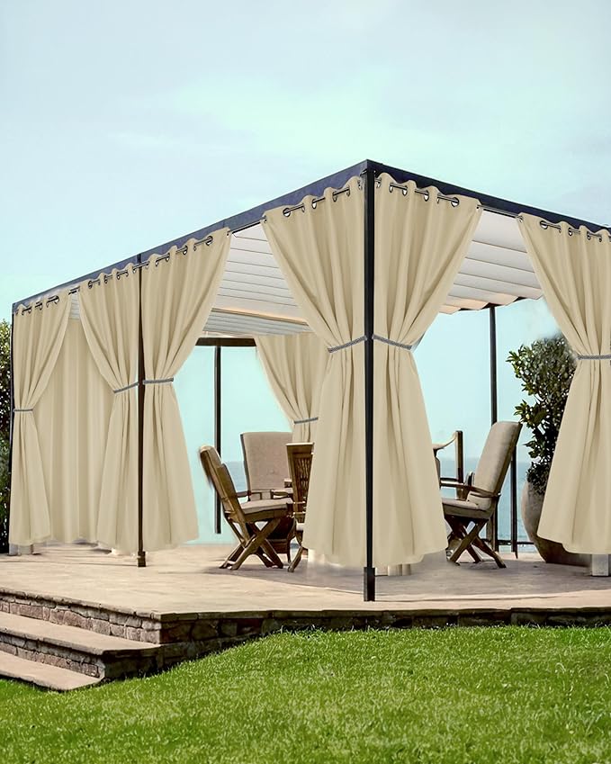 Grommet Outdoor Curtains for Patio Waterproof 8 Pcs 54x95 In Cream | by HolidayIdeas
