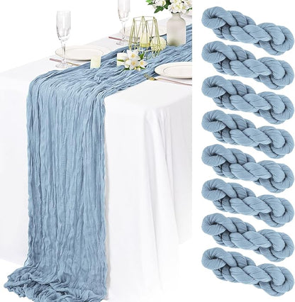 8 Packs Cheesecloth Table Runner 10FT Long Boho Gauze Fabric Table Runner Vintage Rustic Sheer Runners for Wedding Party Bridal Baby Shower Table Decorations (Dusty Blue)