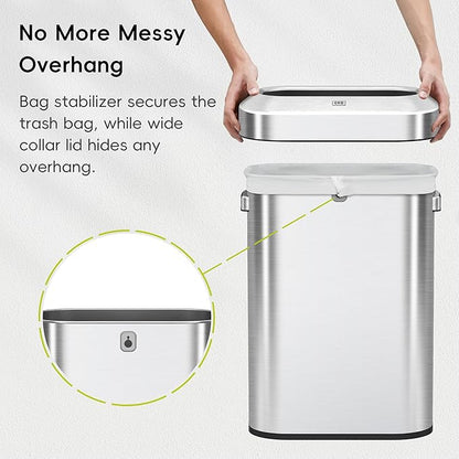 EKO Urban 16 Gallon/60 Liter Open Top Stainless Steel Slim Commercial Trash Can, Tall Kitchen Trash Bin, Heavy-Duty Commercial Grade Large Garbage Bin for Home, Office, Hotel, Cafe, Restaurant, Dorm