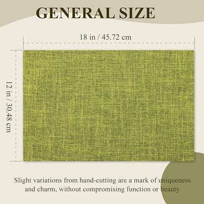 KXN Placemats Set of 4, Dual-Layer Thickened Faux Linen Table Mats, Heat Resistant & Wrinkle-Free, Machine Washable Cloth Place Mats for Kitchen Dining Indoor Outdoor (Green)
