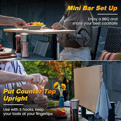 Multi-Layer Outdoor Grill Table Bar Grill Cart with Storage Cabinet, Outdoor Kitchen Island Prep Station with Foldable Side Shelf, Pizza Oven Table for Lawn & Garden