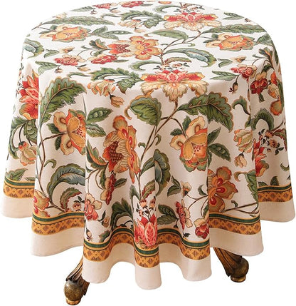 patdrea Designer Vintage Linen Round Tablecloth,Provencal Rustic Floral Pattern Tablecloths,Decorative Table Cover Cloth for Kitchen,Dining Room,Tea Party,Home,Christmas,Diameter 55"