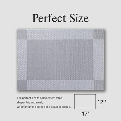 Placemats Set of 6 - Easy Clean Woven Vinyl Placemats for Dining Table, Indoor/Outdoor Place Mats, Washable PVC Table Mats （Silver Cube）