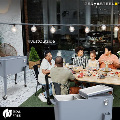 Permasteel 80 Quart Party Cooler, Rolling Ice Chest with Wheels and Handles for Indoor Outdoor Patio