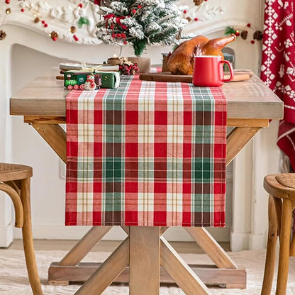 Red Gold Plaid Christmas Table Runner, Winter Holiday Table Runners 72 inches Long Xmas Decorations Indoor Outdoor Farmhouse Home Kitchen Dining Party Decor