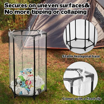 Rainmae Garden Trash Bag Holder Stand with Clips 30-55 Gallon Heavy-Duty Metal Frame Leaf Bag Holder Outdoor Waste Bags Holders for Yard & Lawn Cleanup, Gardening, Camping, Parties