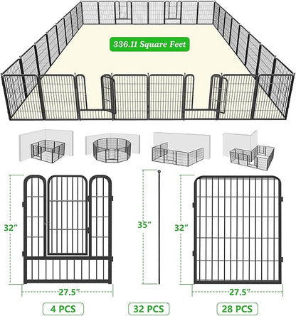 Garden Fence with Gate Metal Fencing Outdoor for Yard, 32in x73ft 32 Panels Outdoor Dog Fence Temporary Fence for Dogs Outside, Rustproof Garden Fencing Flower Bed Edging for Patio