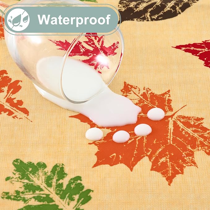 misaya Rectangle Waterproof Vinyl Table Cloth, Wipeable Tablecloth with Flannel Backing, Plastic Table Cover for Fall, Thanksgiving (Colored Leaves, 60" x 84")