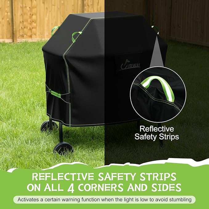 UIRWAY Gas Grill Cover 60 Inch, Waterproof, UV & Fade Resistant BBQ Grill Cover for Outdoor, Barbecue Cover with Reflective Strip and Air Vent for Weber, Dyna-glo, Char-Broil, Nexgrill, etc. Black