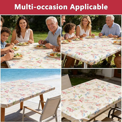 Rectangle Picnic Table Cloth, Elastic Waterproof Fitted Vinyl Tablecloths for 6 Foot Tables, Wipeable Flannel Backed Table Covers for Dining, Camping, Outdoor(Songbird,36"x72")