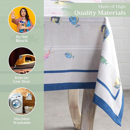 Maison d' Hermine Table Cloth Rectangle Table 100% Cotton 54 x 72 Inches Tablecloth Reusable Decorative Everyday Use for Dining Room, Farmhouse, Home, Party, Festive & Wedding Spring Summer - Poisson