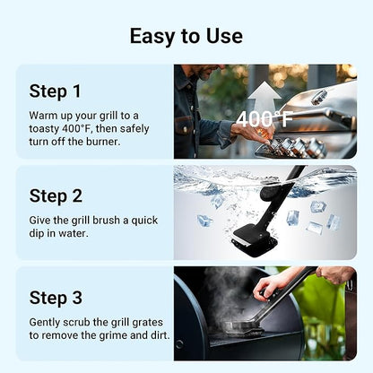 ThermoMaven BBQ Grill Brush Bristle Free - 17" Safe Steam Grill Cleaner Brush with Scraper and 3 Brush Heads for Porcelain/Gas/Charcoal Grill Outdoor Grill Barbecue Cleaner
