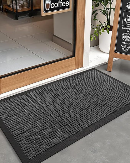 DEXI Front Door Mat Outside Entrance, 2x4 ft Rubber Entry Doormat Heavy Duty, Welcome Mats Non Slip for Inside House Floor Entryway Double Doors Exterior Patio, Maze Black