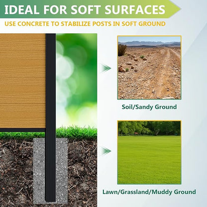 Mondaria Fence Privacy Screen with 8ft In-ground Posts, 6ft(H) x 6ft(W) Wood Plastic Composite Fence Panels Weather-Resistant Outdoor Fence for Backyard/Garden (Yellow Teak, 2 Posts)