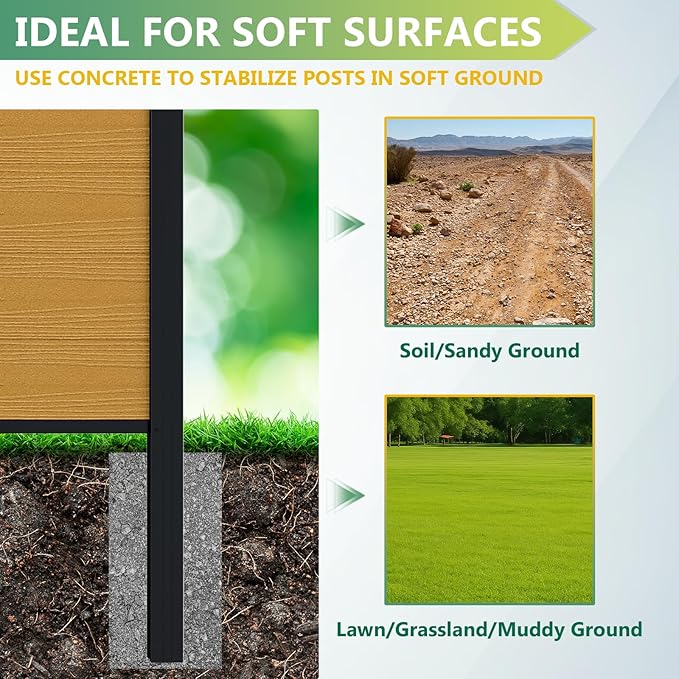 Mondaria Fence Privacy Screen with 8ft In-ground Posts, 6ft(H) x30ft(W) Wood Plastic Composite Fence Panels Weather-Resistant Outdoor Fence for Backyard/Garden (Yellow Teak, 6 Posts)