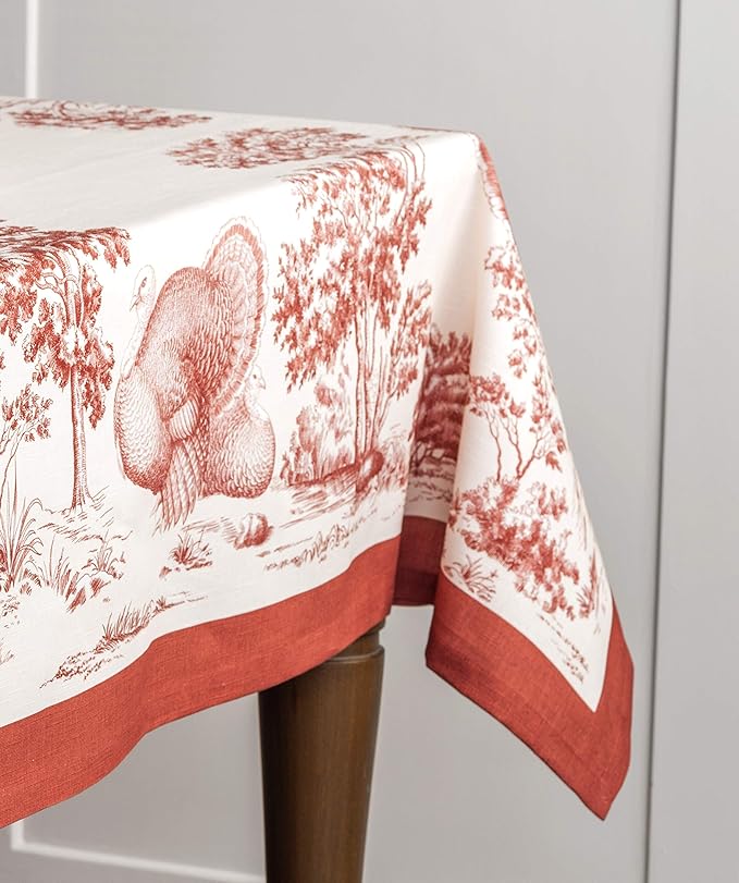 Maison d' Hermine Table Cloth Rectangle Table 100% Cotton 70 x 120 Inches Fall Tablecloth Reusable Everyday Use for Thanksgiving Christmas Decorations Dining Farmhouse Party (Holy Jouy - Red)