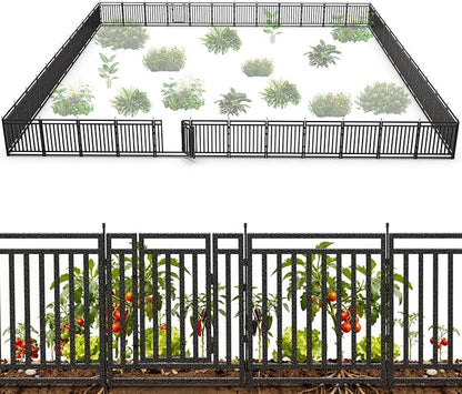 Garden Fence 32in (H) x 108ft (L), 42 Panels + 6 Gates, Durable Outdoor Yard Barrier, Secure Garden Fencing Weather-Resistant Fence Ideal for Pets, Privacy & Decoration, Black Silver
