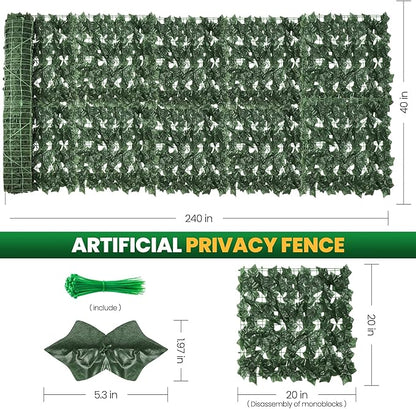 Artificial Ivy Privacy Fence Screen,240X40 in Privacy Fence Panels Balcony Privacy Screen Faux Ivy Hedge Vine Leaf Greenery Backdrop Privacy Screen Outdoor for Patio,Balcony, Garden, Backyard