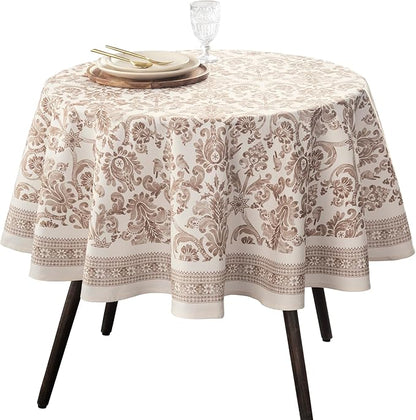 Maison d' Hermine Table Cloth Round Table 100% Cotton 69 Inches Fall Tablecloth Reusable Everyday Use for Thanksgiving Christmas Decorations Dining Farmhouse Party (Allure)