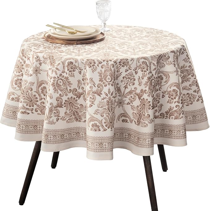 Maison d' Hermine Table Cloth Round Table 100% Cotton 63 Inches Fall Tablecloth Reusable Everyday Use for Thanksgiving Christmas Decorations Dining Farmhouse Party (Allure)