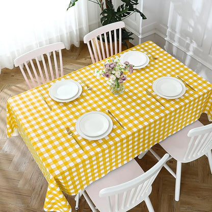 Romanstile Rectangle Vinyl Tablecloth, 100% Waterproof Buffalo Gingham Plastic Table Cloth, Heavy Duty Wipeable Checkered Table Covers for Outdoor, Camping, Picnic, Patio - 54 x 108, Yellow and White